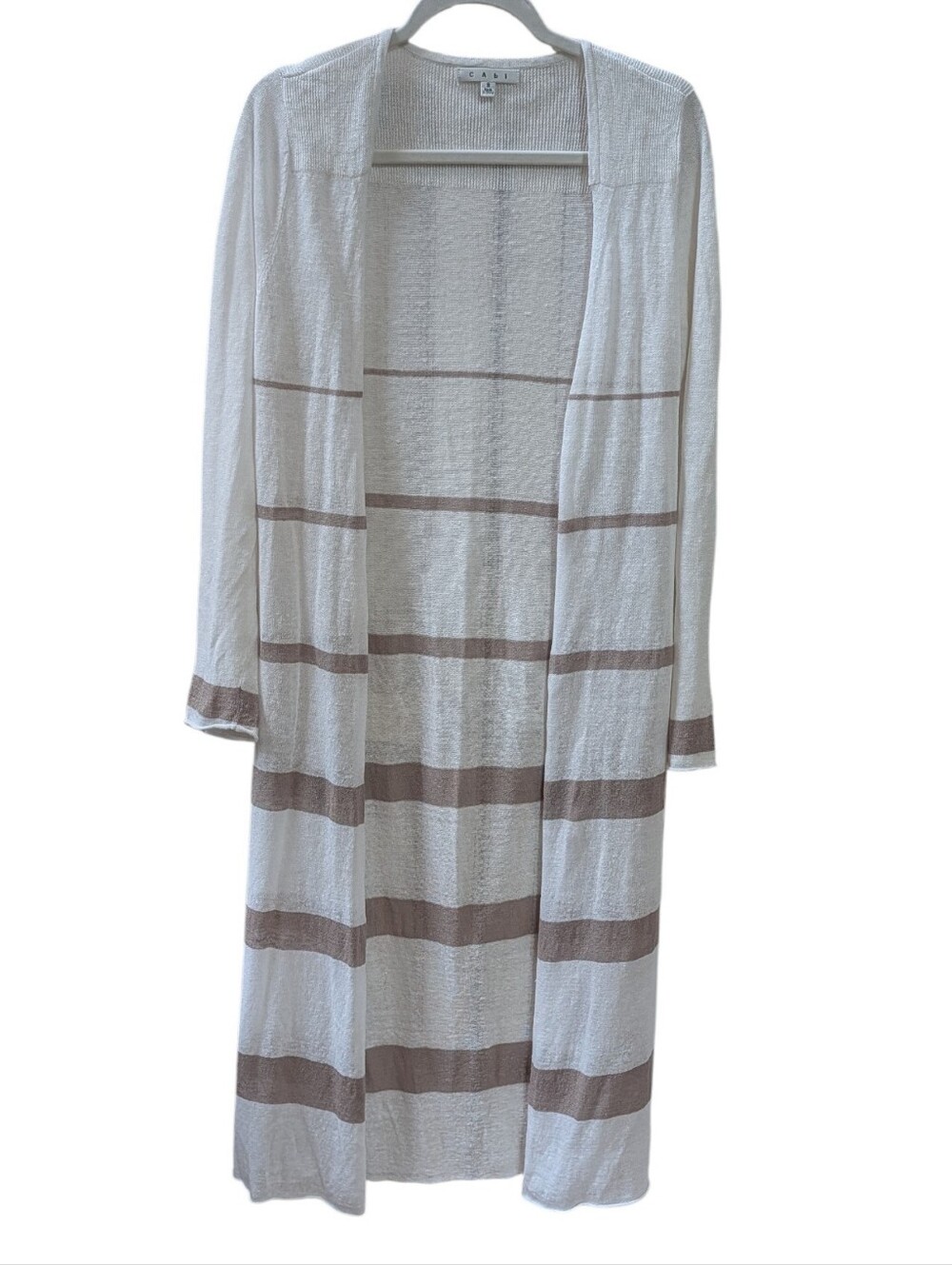CAbi, Ivory And Taupe Linen Blend Bon Voyage Riviera Duster Small